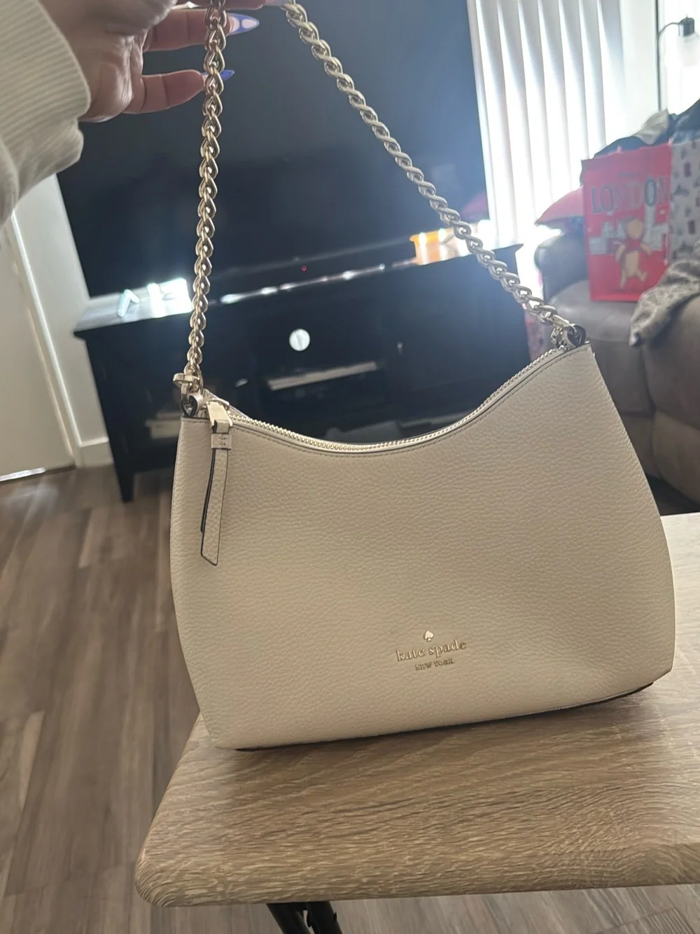 kate spade cream leather shoulder bag with gold chain